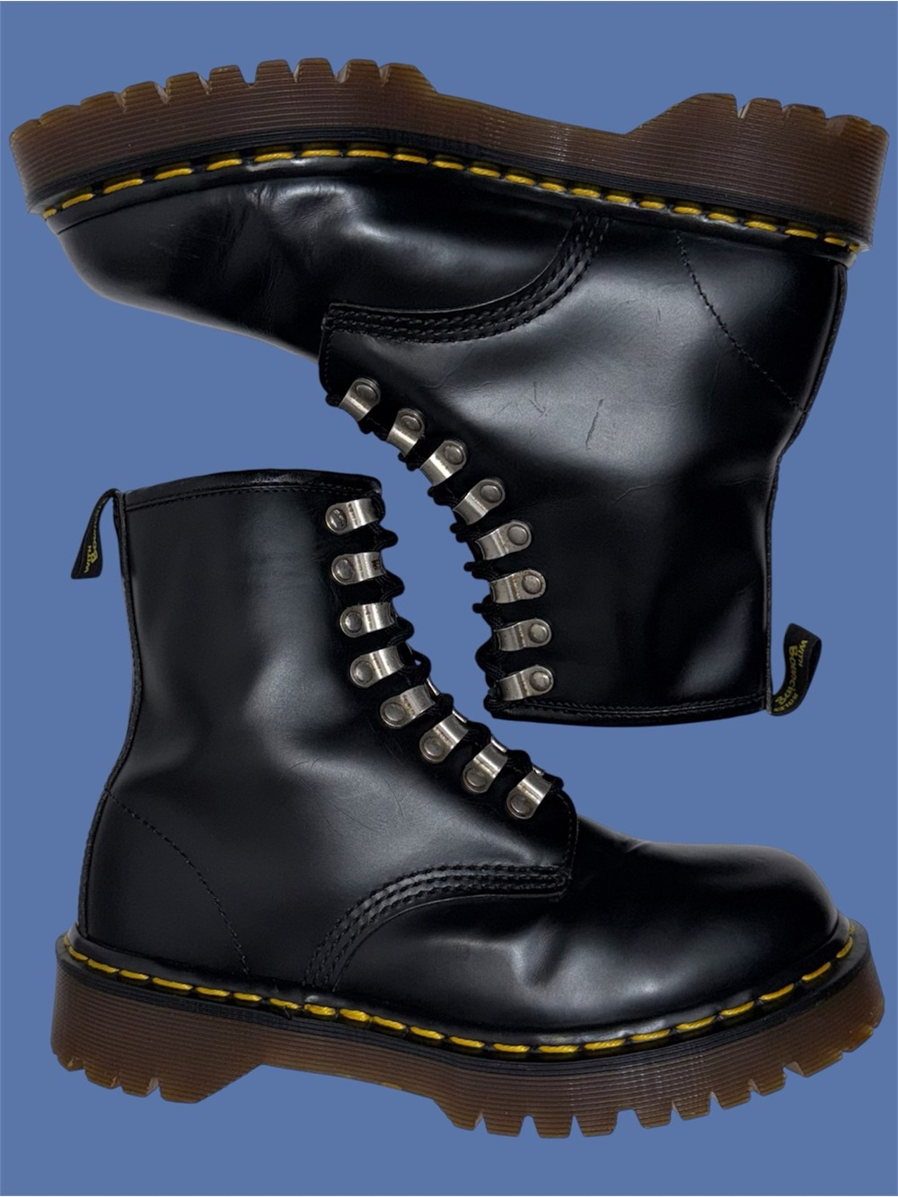 Vintage Dr. Martens Black Leather Tunnel Eye Boots UK 5